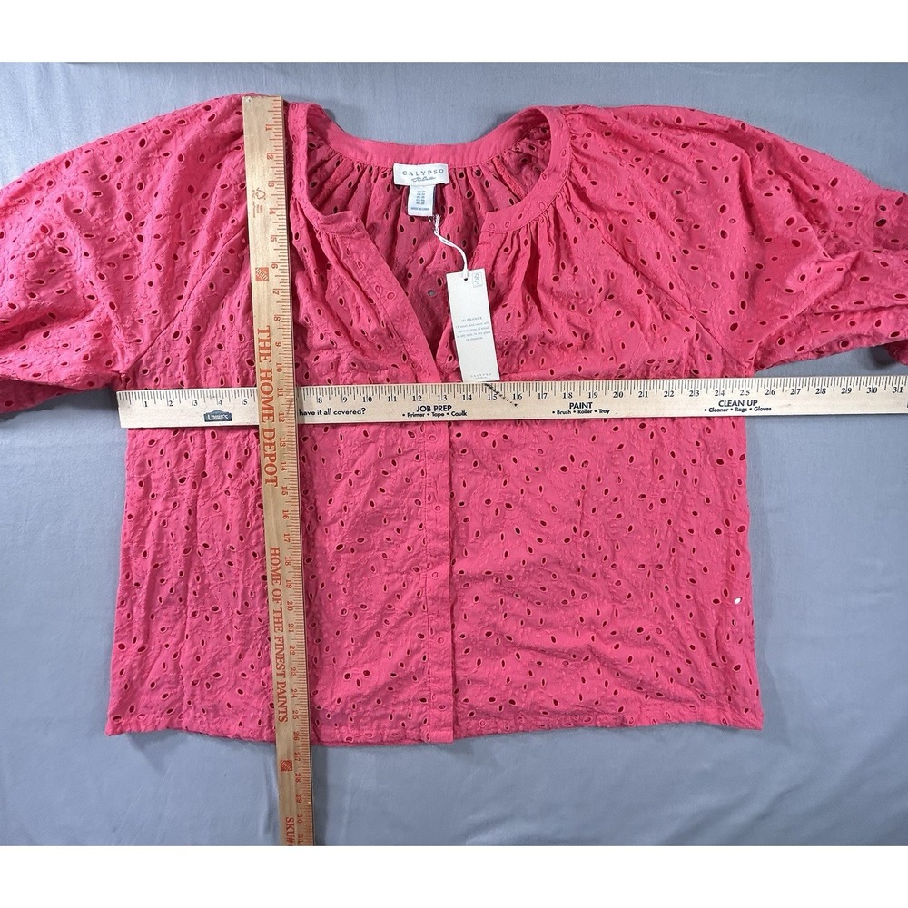 Calypso St. Barth eyelet blouse in a vibrant hot pink 1X Resort Vacation Beach‎ - Picture 8 of 8